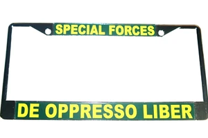 Military License Plate Frame, Polished Chrome, Special Forces/De Oppresso Liber - Picture 1 of 1