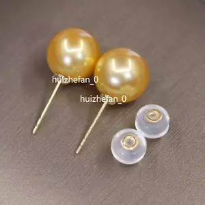 Exceptional Genuine AAAA 8-9mm South Sea Round Pearl Earrings 18k Solid Gold - Picture 1 of 6