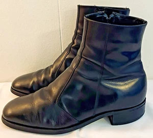 Mens Vintage Freeman Black Leather Mid Rise Side Zip Boots Size 8 1/2 D - Picture 1 of 6