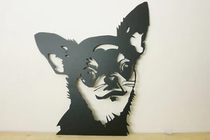 Chihuahua Kopf Metall Gesicht Wandbild / Garten Skulptur - Bild 1 von 3