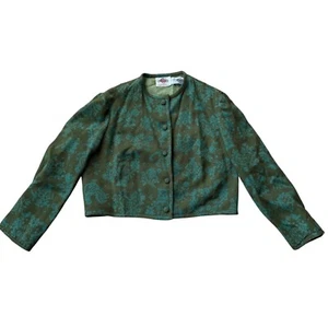 Chaqueta corta Lanz Originals vintage de lana verde y verde azulado con patrón floral - Imagen 1 de 8
