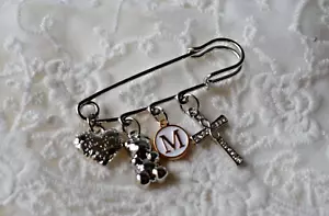 Personalized Brooch Baby Keepsake Safety Pin Baptism gift Christening Newborn - Picture 1 of 6
