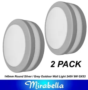 2 x 140mm Round Silver / Grey Wall Light Diffused Outdoor Exterior 240V GX53 - Picture 1 of 8