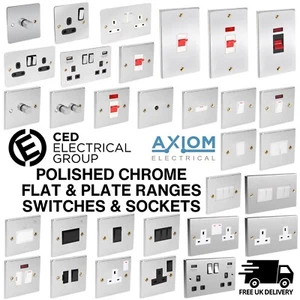CED Chrom Schalter & Steckdosen - Axiom Elektrische Sicherung USB Herd TV Flachbildschirm - Bild 1 von 59