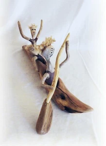 Skulptur Kanu Familie Statue Figur H 15 x B 15 x L 37 cm Treibholz Schwemmholz - Bild 1 von 8