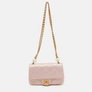 Chanel Pink Pearly Iridescent Quilted Leather Mini Crossbody Bag - Picture 1 of 10