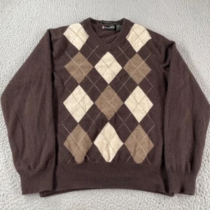 Daniel Bishop Herren Größe Medium 100 % Kaschmir Argyle Pullover braun V-Ausschnitt - Bild 1 von 7