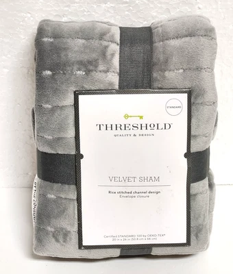 Threshold Standard Size Channel Stitch Velvet Quilt Sham - Gray - Image 1 of 4