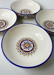 Dash Of That Ellie 8” Dinner Bowls Colorful BOHO Ethnic Set Of 4 - Picture 1 of 5
