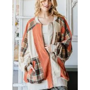 CHAQUETA BOMBARDERO RIZO Oli & Hali LAVADA BLOQUES DE COLORES CREMALLERA FRONTAL Bolsillos a Cuadros lg - Imagen 1 de 3