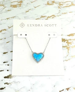 NUOVA Collana Kendra Scott Ari Cuore Argento in Opale Kyocera Blu Oceano - Foto 1 di 1