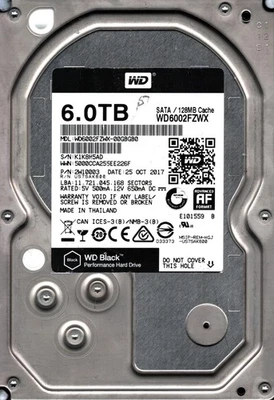WD6002FZWX-00GBGB0 S/N: K1K8H WESTERN DIGITAL 6TB THAILAND OCT 2017 - Image 1 of 2
