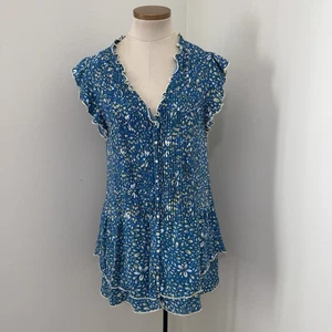 POUPETTE ST BARTH Mini ABITO piccolo blu floreale pintuck arruffato con bottoni - Foto 1 di 6