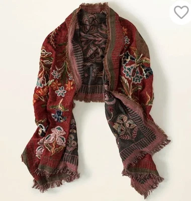 NEW Anthropologie Vismaya WOOL Blend Floral WRAP Garden SCARF Woven 27x74”  $75 - Image 1 of 4