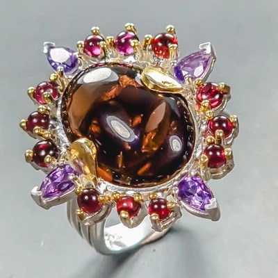 Joyería 16 ct+ Anillo Cuarzo Ahumado Natural Plata de Ley 925 Talla 8.5/R446729 Foto 1 de 4