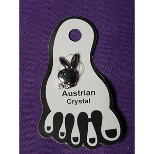 Bunny Shaped Silver Tone Toe Ring, Green & Clear Austrian Crystals, Stretch, NWT - Picture 1 of 4