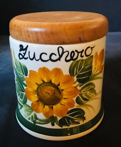 Zuckerdose Zuckerbehälter Bassano Italienische Keramik Sonnenblume Deckel Italia - Bild 1 von 4