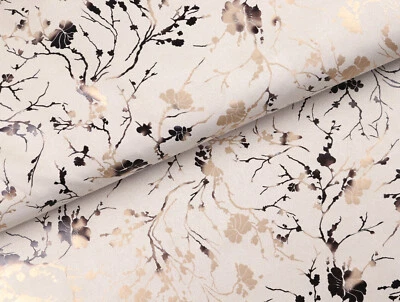 SCUBA Suede Bekleidungsstoff Stoff Blüten Print Folie ROSÉ GOLD NATUR 18,98/m - Bild 1 von 3