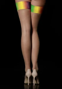 Honey Birdette Women Pride Rainbow Stay Up Stockings Sheer Size Large BNWT NEW - Picture 1 of 2