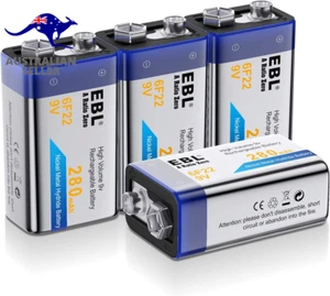 9V Rechargeable Batteries Nimh 280Mah 9V Battery for Smoke Alarm Detector, 4-Pac - Picture 1 of 12