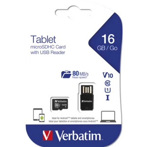 Verbatim 16GB U1 Micro SDHC Memory Card File Storage w/ USB Reader For Tablet - Picture 1 of 2