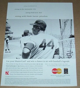 1999 print ad page - baseball HANK AARON priceless Master Card credit MasterCard - Picture 1 of 1