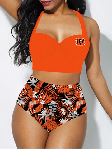 Cincinnati Bengals Bikini Set Halter Neck Swimsuit Tummy Control Bathing Suit Cover