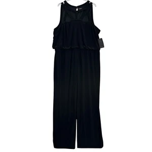 Spense Womens Jumpsuit Plus 24W Black Jersey Knit 1 Piece Wide Leg Boho Goth - Picture 1 of 22