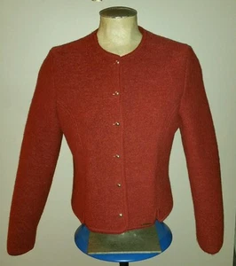 GEIGER AUSTRIA TYROL BURGUNDY BOILED WOOL CROPPED CARDIGAN SWEATER 44 M - Picture 1 of 6