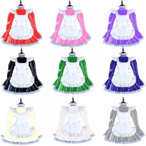 Sissy Girl Maid long sleeve Lockable 8 Color PVC Dress Cosplay Costumes Tailored - Picture 1 of 18