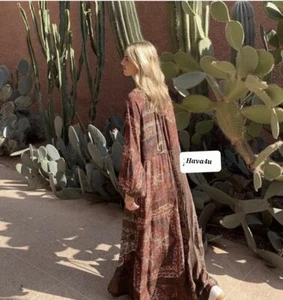Vestido midi estampado cachemir ZARA L grande ladrillo marrón largo suelto - Imagen 1 de 9