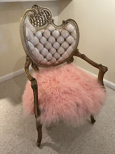 Louis XV Mongolian Fur Armchair Hardwood One of a kind pink Horchow inspired