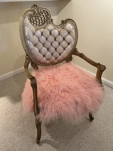 Louis XV Mongolian Fur Armchair Hardwood One of a kind pink Horchow inspired Cover