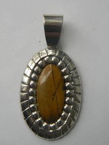 Carolyn Pollack Relios Sterling Silver Oval Pendant w/ Tiger's Eye Cabochon 2.5" - Picture 1 of 5