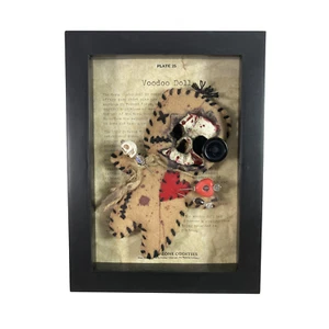 Skull Voodoo Doll in Frame Witchcraft Cursed Magic Gaff Oddity Magic Hex Hoodoo - Picture 1 of 2