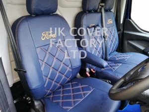 FORD TRANSIT CUSTOM MADE TO MEASURE WATERPROOF SEAT COVERS NAVY ORANGE STITCH - Picture 1 of 2