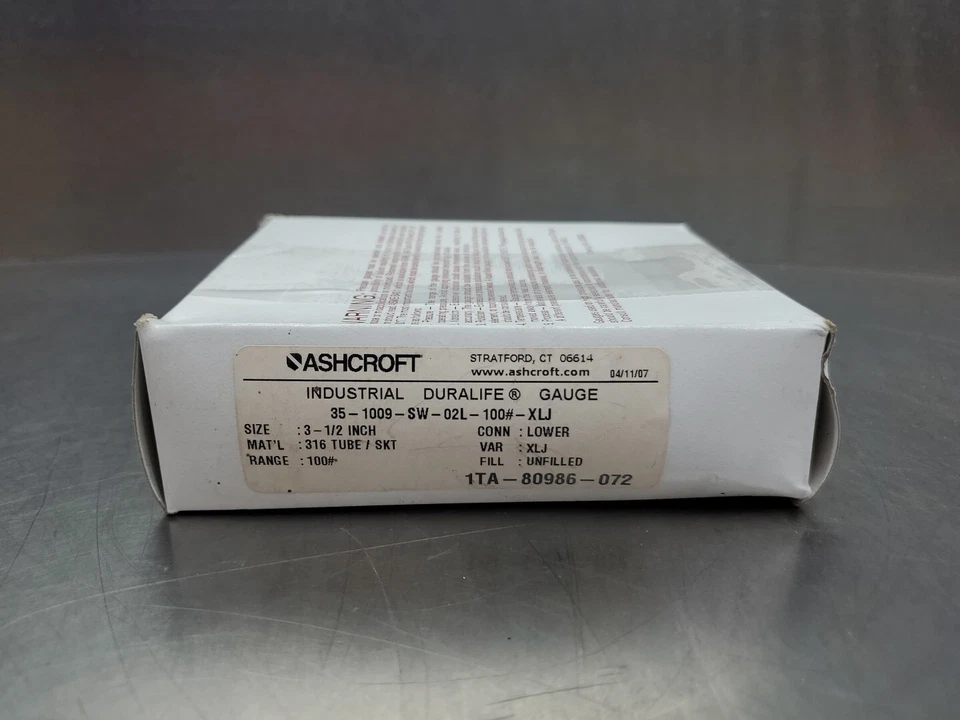 ASHCROFT 351009SW02L100# Gauge Pressure 1/4in NPT 1Percent 304 SS