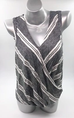 Alya Francesca’s Top Size XS Black White Striped Surplice Linen Blend NEW - Image 1 of 4