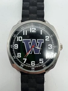 Washington Game Time Mens Watch Silver Tone Round Dial Black Silicone Band - Picture 1 of 6