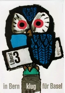 Original vintage poster OWL SWISS LIBERAL PARTY VOTE c.1960 - Picture 1 of 1