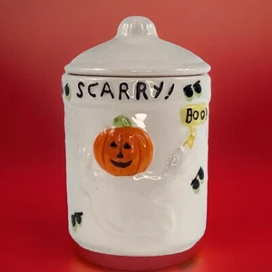 Spooky Halloween Ghost Covered Jar | Figural Pumpkin Head Decor 5.5 Inch - Picture 1 of 7