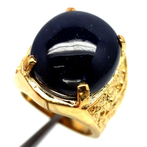 925 Sterlingsilber 18K Vergoldet 19 x 20 Mm. Blauer Saphir Herren Ringgröße 8.25 - Bild 1 von 4