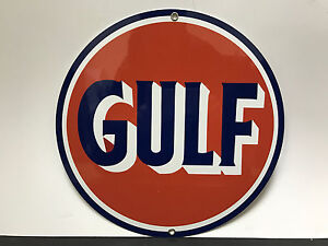 Gulf Oil Sign Solid Metal Antique Style Gas Coal Advertisement Patina Finish F/g 