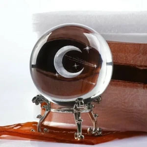 6CM Moon Star Miniature Crystal Ball 3D Laser Engraved Quartz Glass Sphere Home  - Picture 1 of 13