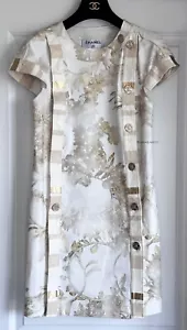 NEW CHANEL 18C PARIS GREECE WHITE BEIGE CC LOGO GOLD MINI DRESS 36 - Picture 1 of 13