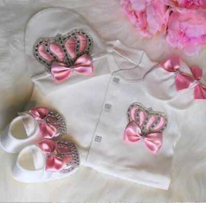 Personalized Baby Boy Girl Newborn Crown Name Romper  gift Set 3 pieceRomper Set - Picture 1 of 224