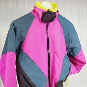 Vtg 80's Cannondale Womens Jacket Fleece-Lined Nylon Shell Colorblock Neon Small - Picture 1 of 9
