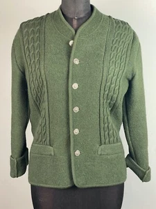 StrickMeister Austria Women Green Sweater Wool Cardigan Cable Knit * LRG/XL - Picture 1 of 6