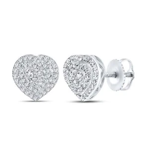 Pendiente real de diamantes naturales de oro blanco de 10 quilates de 0,27 CTW con respaldo de tornillo - Imagen 1 de 11