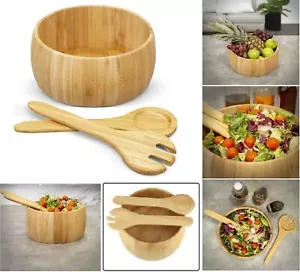 Utensilios para servir para ensaladas de cocina redondos vajilla madera de bambú natural - Imagen 1 de 9